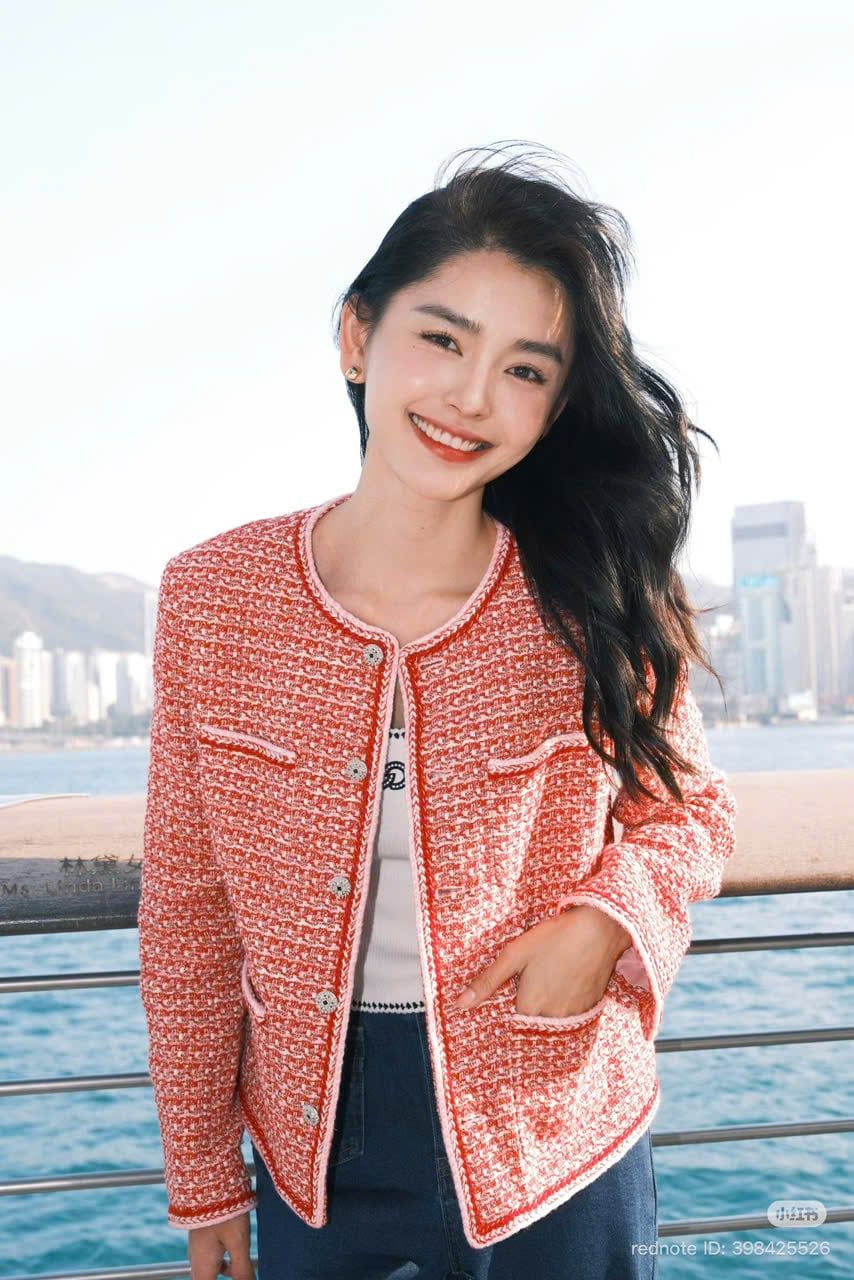  Áo tweed đỏ cam viền trắng 