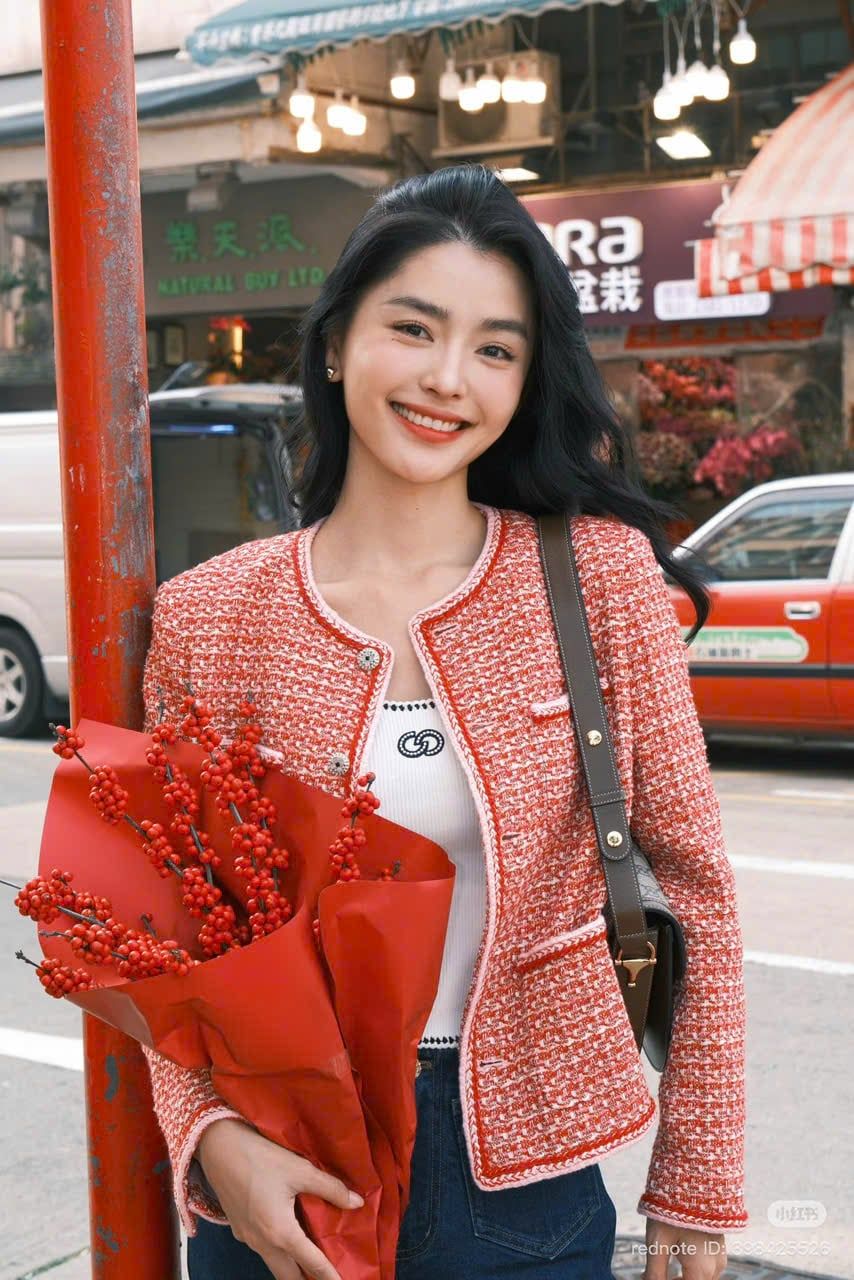  Áo tweed đỏ cam viền trắng 