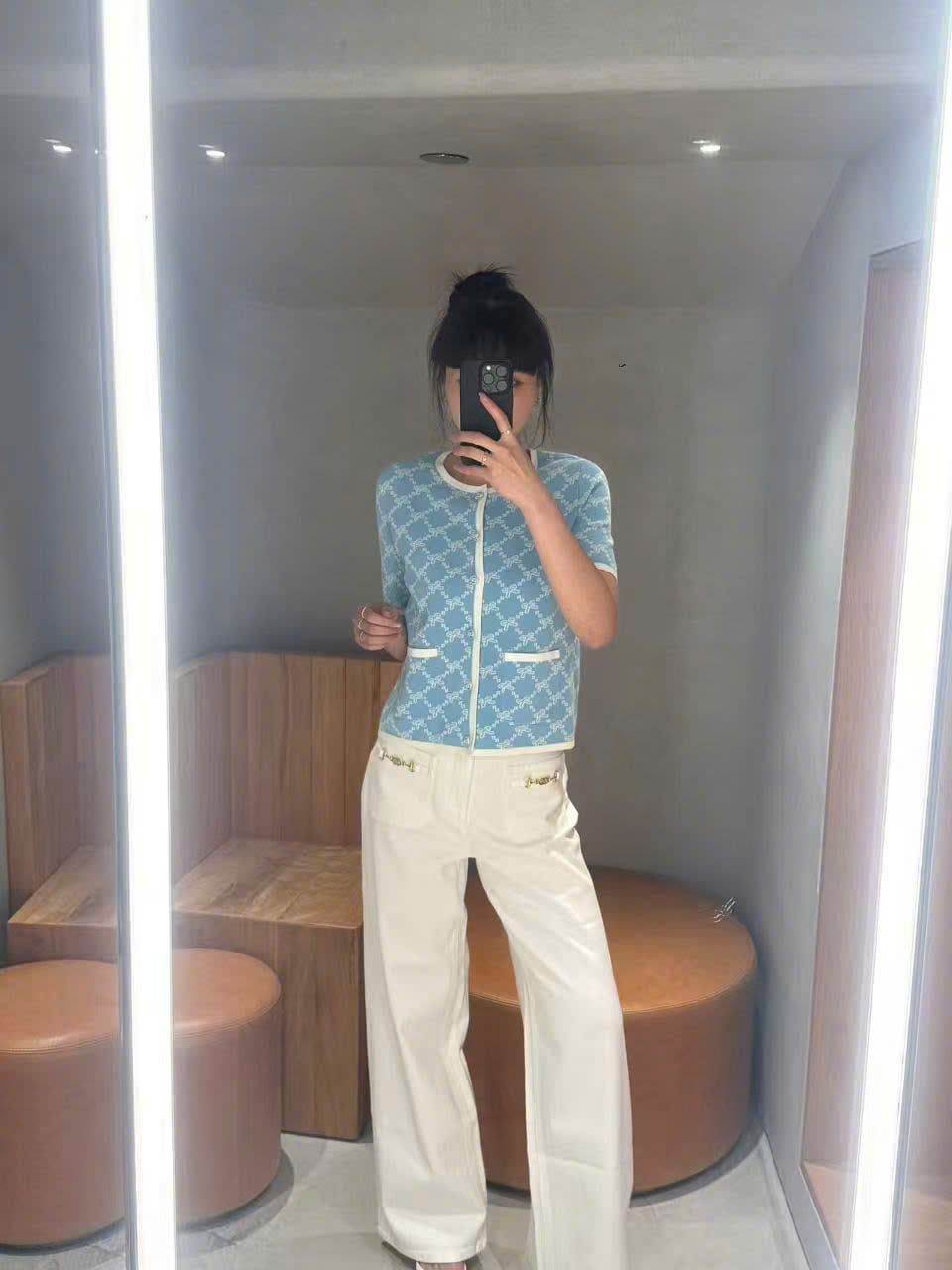  Áo CDG xanh full logo nơ trắng 