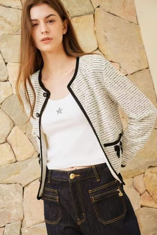  Áo CDG trắng viền đen 2 túi nơ 