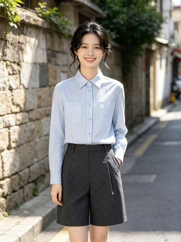  Quần sooc vải ghi full logo 