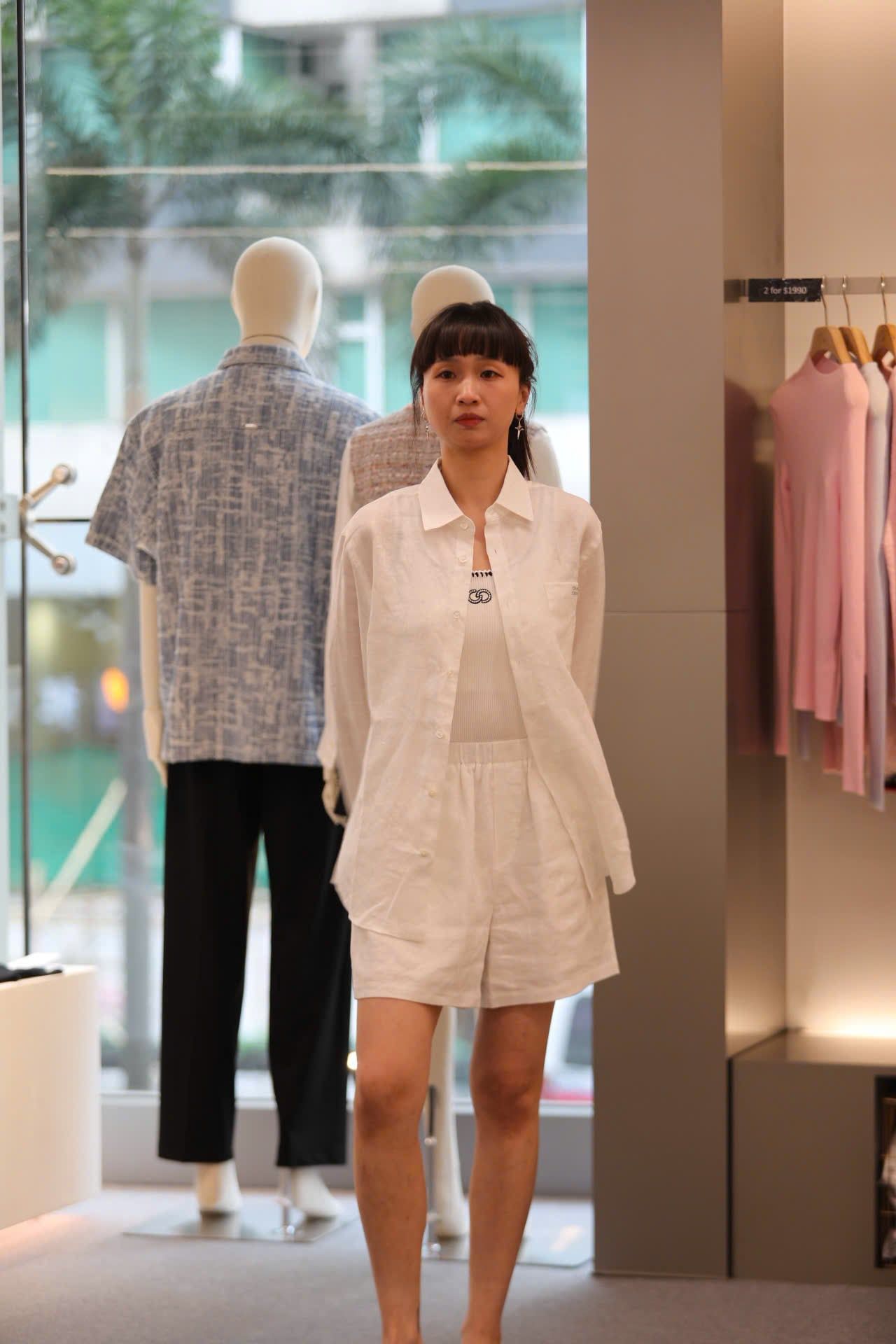  Bộ Áo sơ mi và quần sooc cạp chun trắng túi 1 bên set 