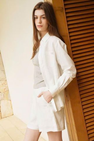  Bộ Áo sơ mi và quần sooc cạp chun trắng túi 1 bên set 