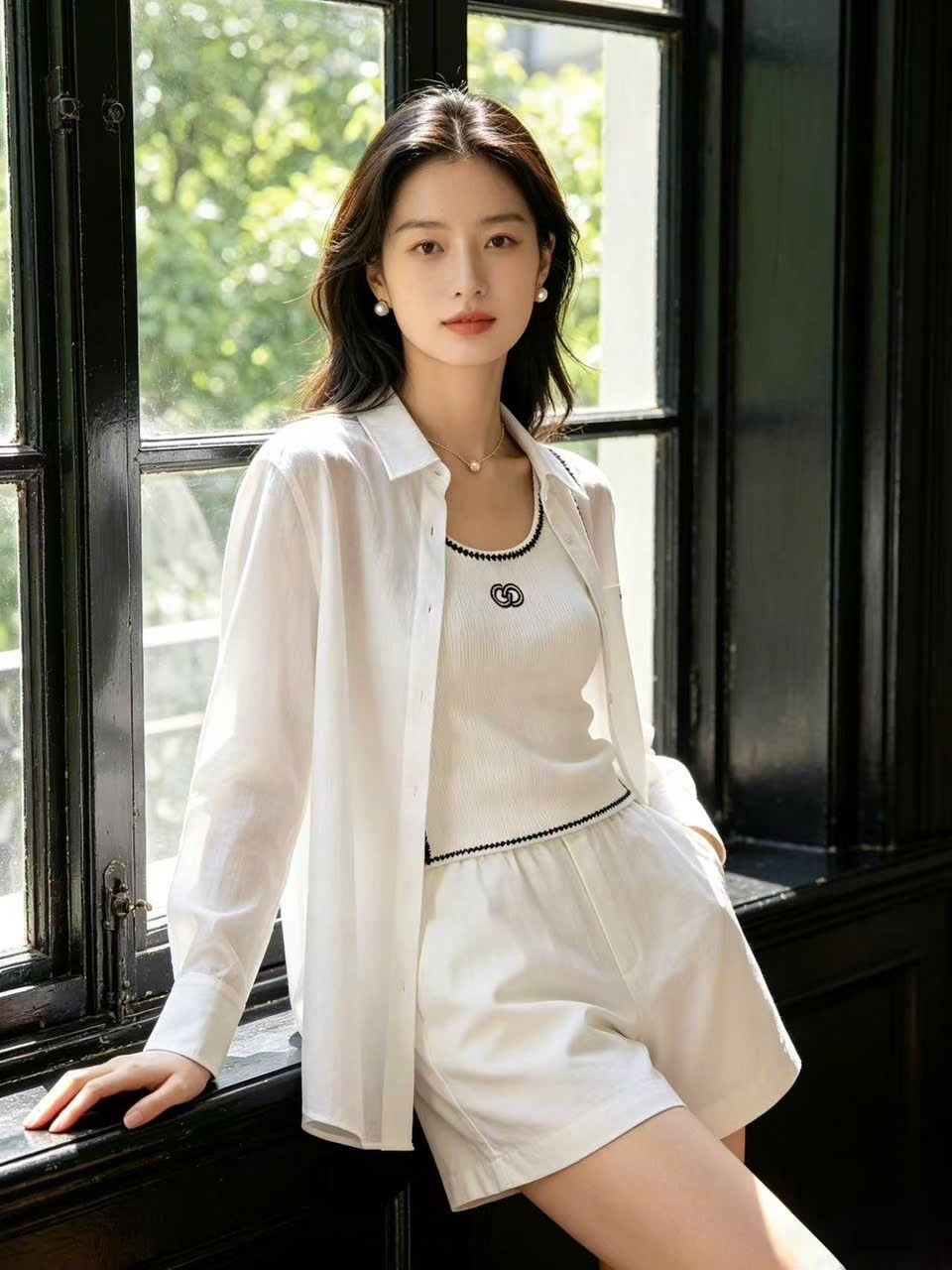  Áo sơ mi trắng , túi 1 bên ( SET) 