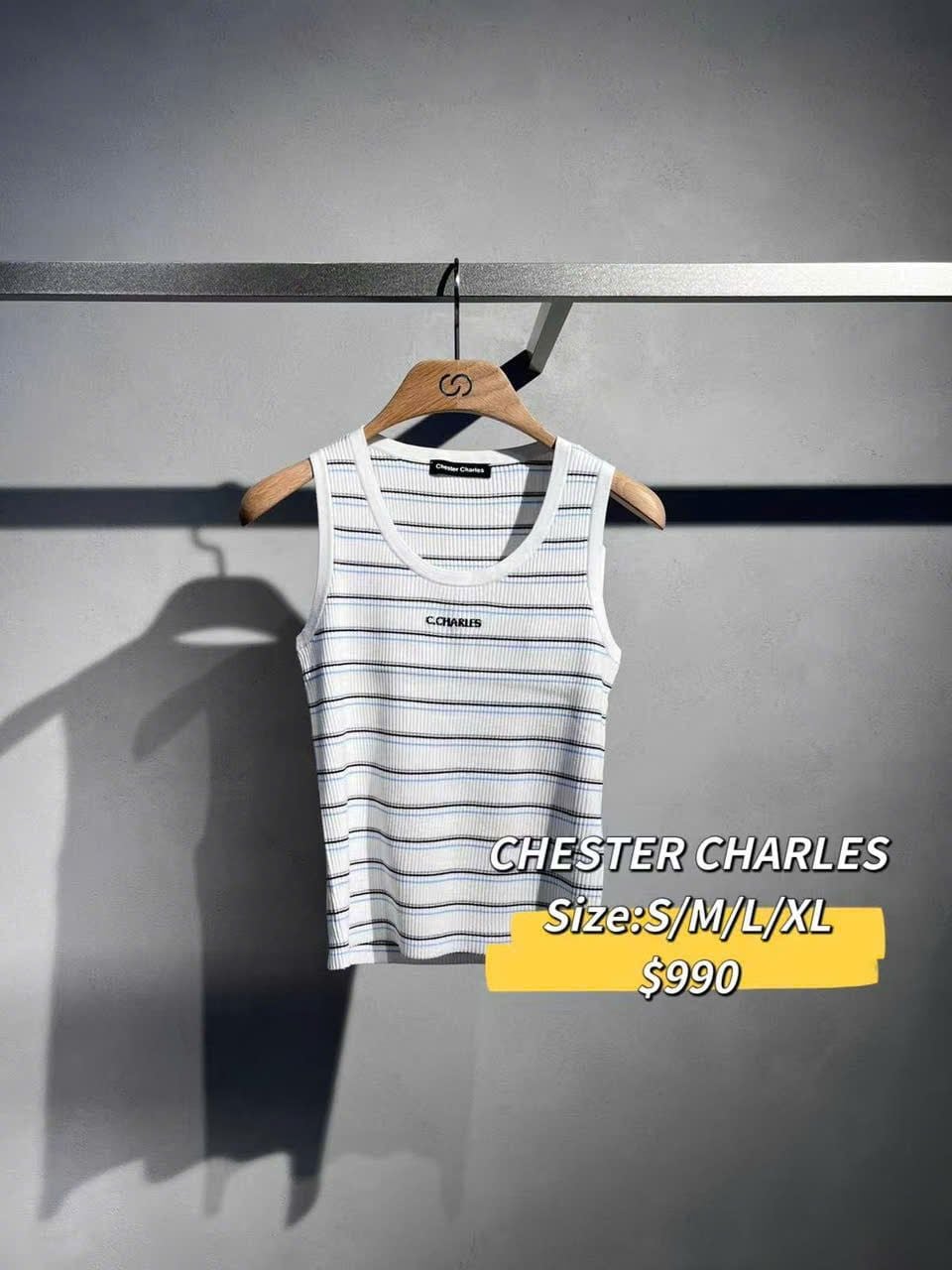  Áo tanktop trắng kẻ ngang xanh đen 
