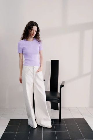 Áo ngắn tay tím pastel 