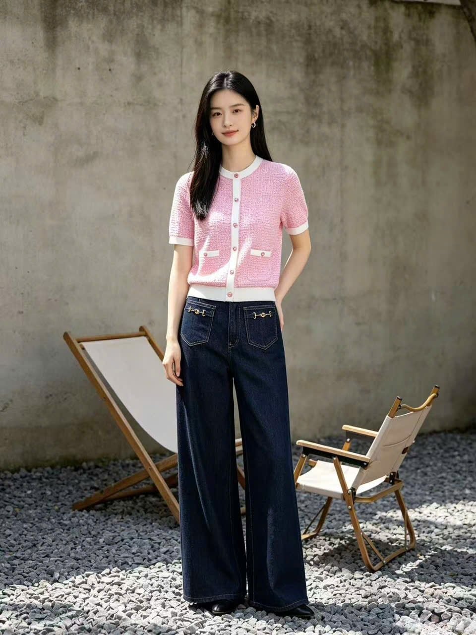  Áo CDG hồng ngắn tay viền trắng 