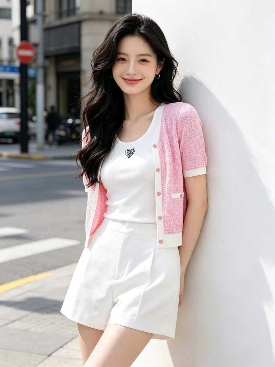  Áo CDG hồng ngắn tay viền trắng 