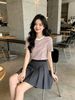  2.Chân váy ngắn xám kẻ chun đen(SET) 