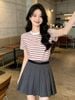  2.Chân váy ngắn xám kẻ chun đen(SET) 