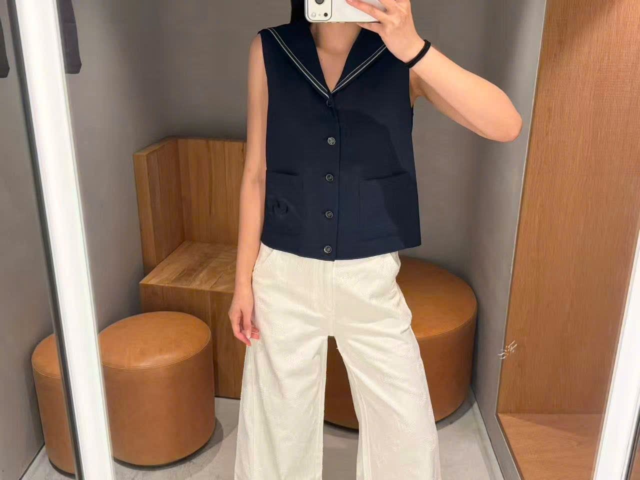  Áo gile cổ thủy thủ xanh navy 