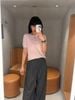  Áo hồng họa tiết nơ in chìm ngắn tay 