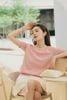  Áo hồng họa tiết nơ in chìm ngắn tay 
