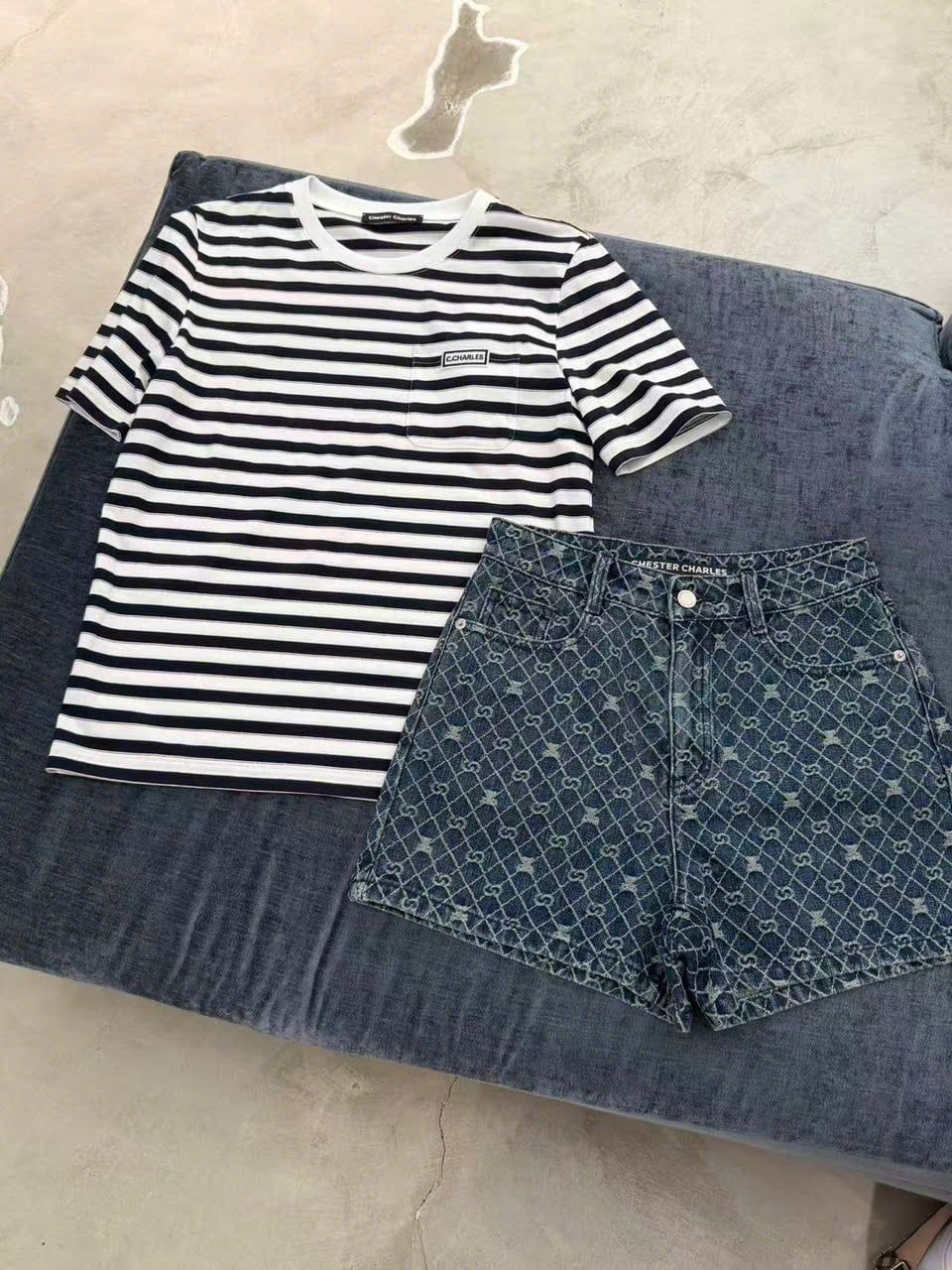  Quần sóc  Jean xanh full logo gấu 