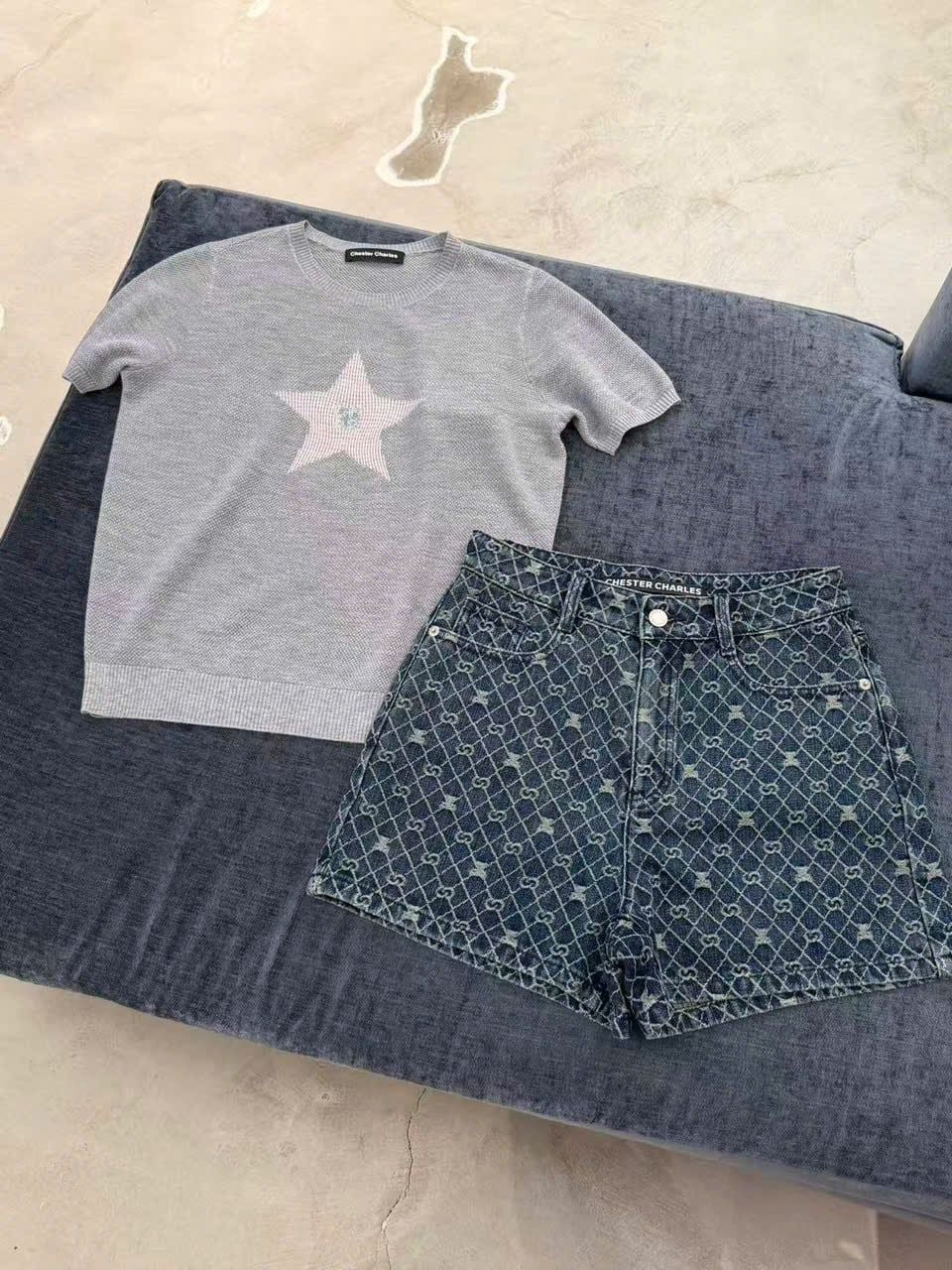  Quần sóc  Jean xanh full logo gấu 