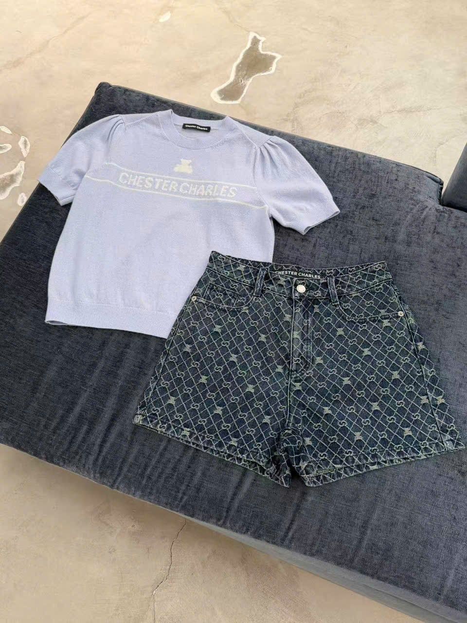  Quần sóc  Jean xanh full logo gấu 