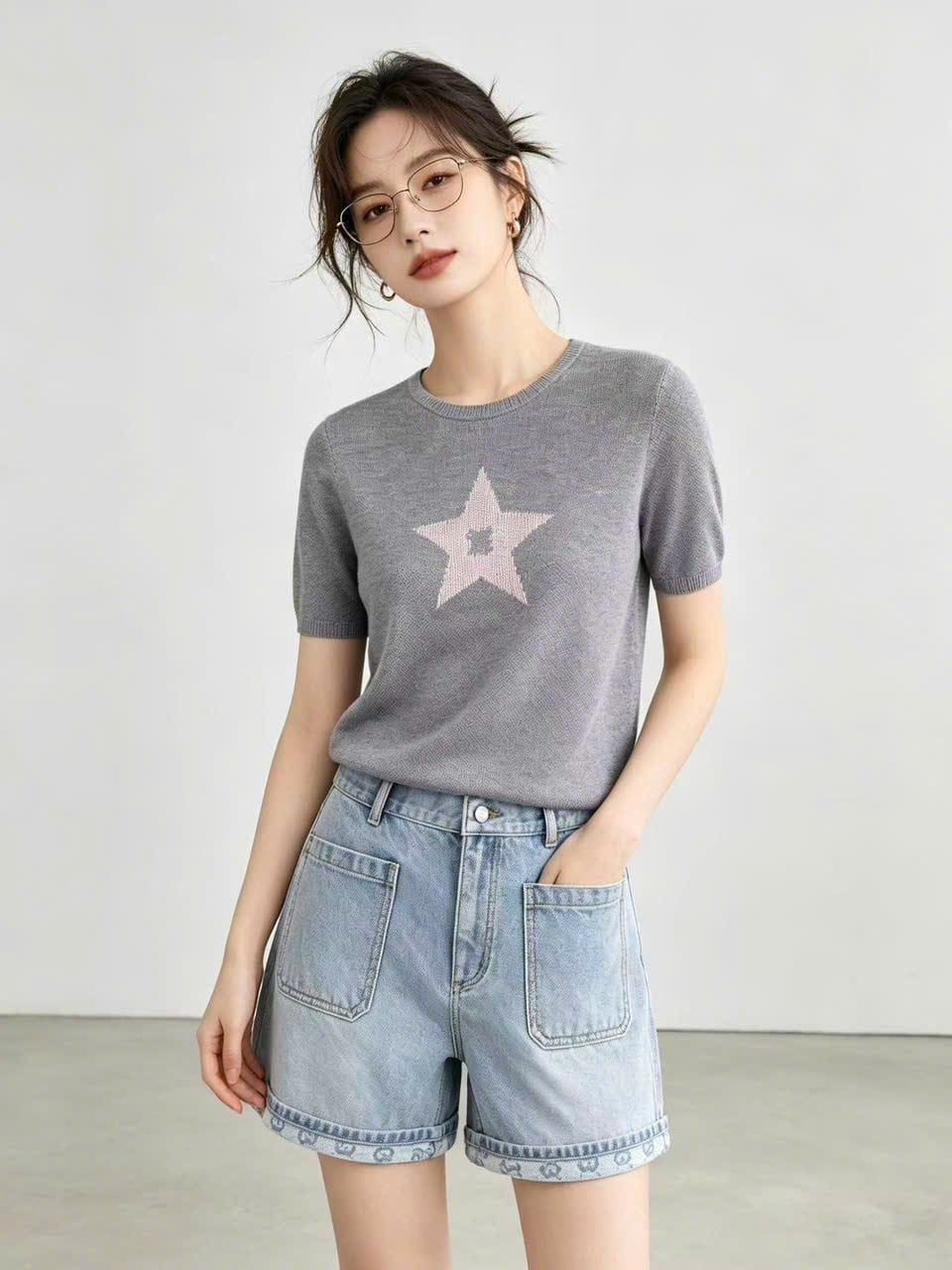  Quần sóc Jean 2 túi trước xanh nhạt 