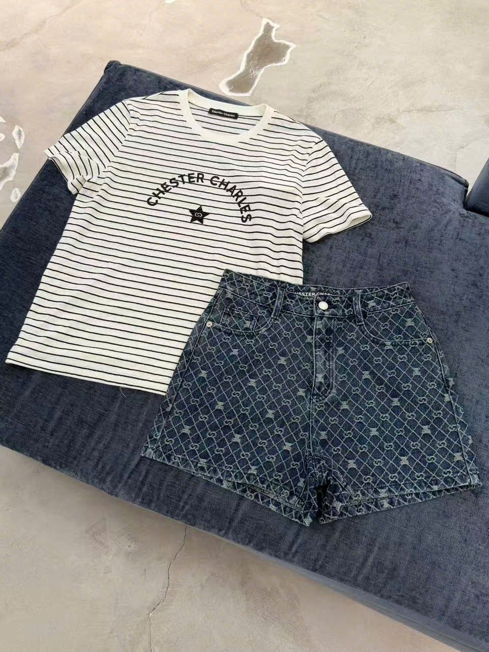  Quần sóc  Jean xanh full logo gấu 