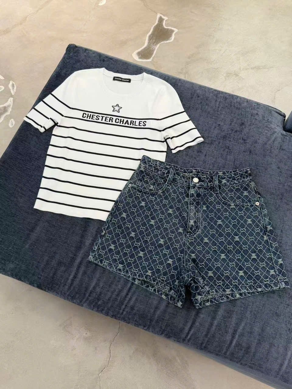  Quần sóc  Jean xanh full logo gấu 