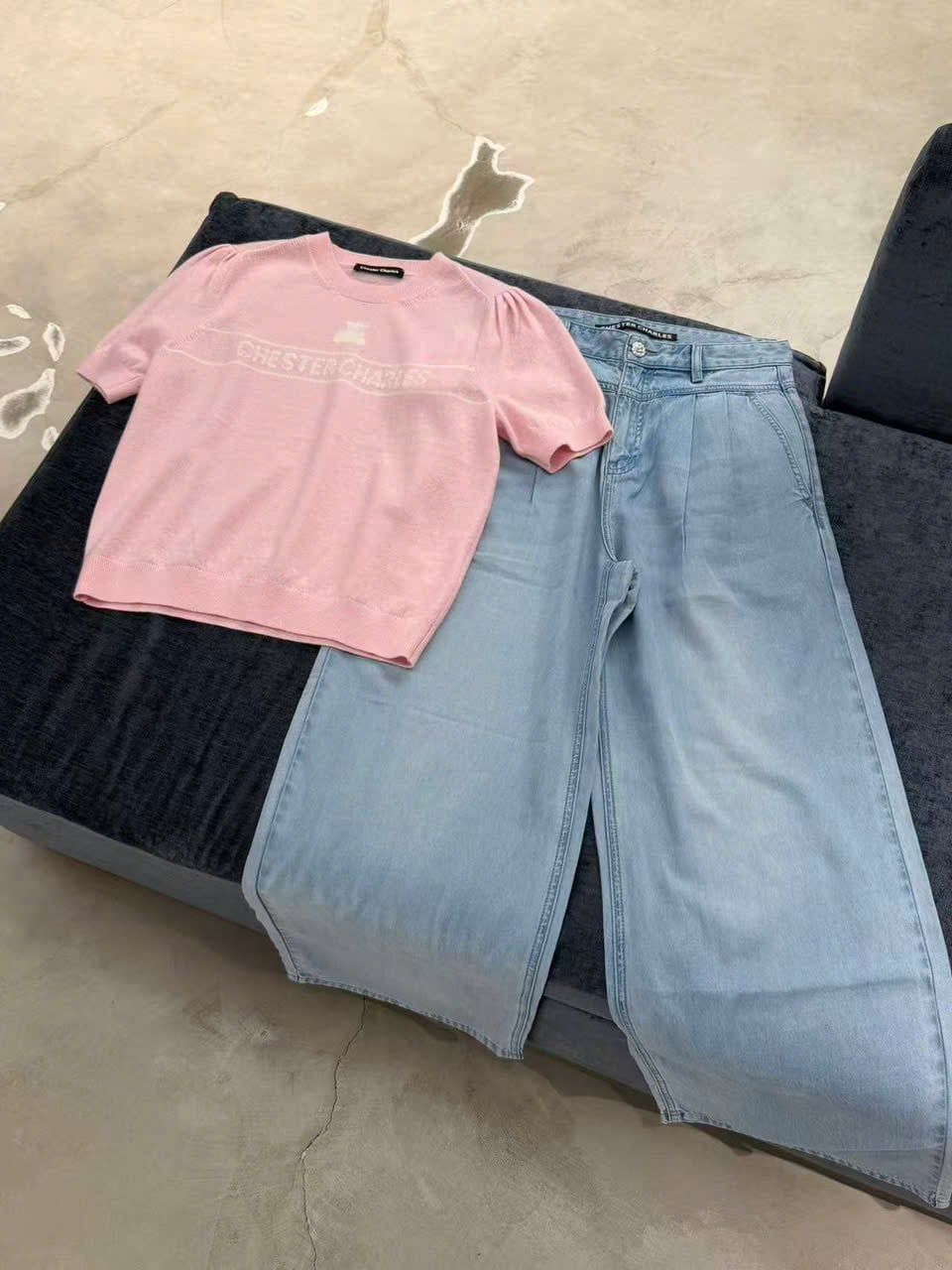  Quần jean giấy xanh logo tròn túi sau 