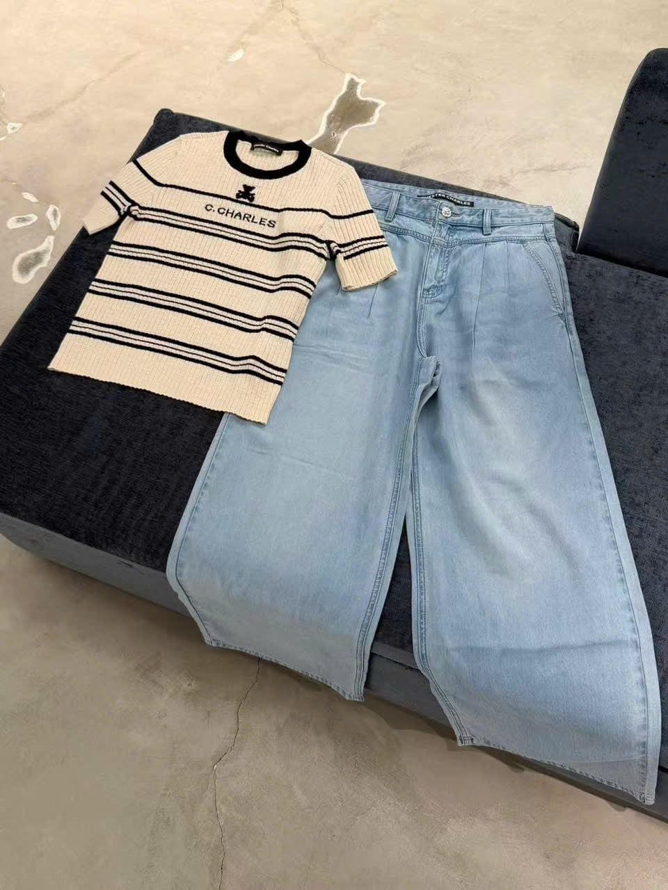 Quần jean giấy xanh logo tròn túi sau 
