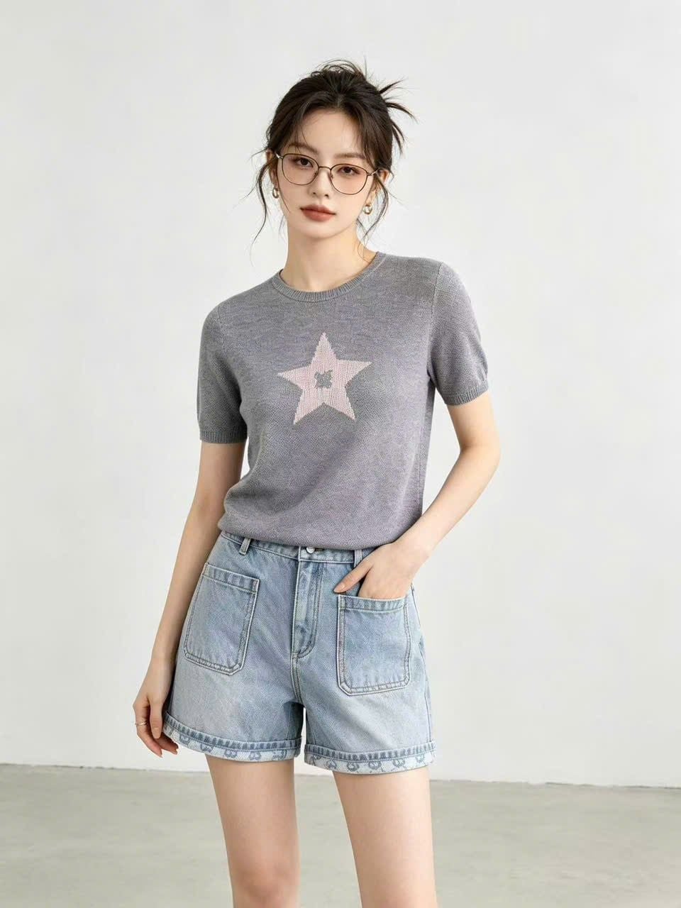  Quần sóc Jean 2 túi trước xanh nhạt 