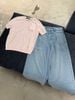  Áo ngắn tay hồng nhạt dệt kim Logo 