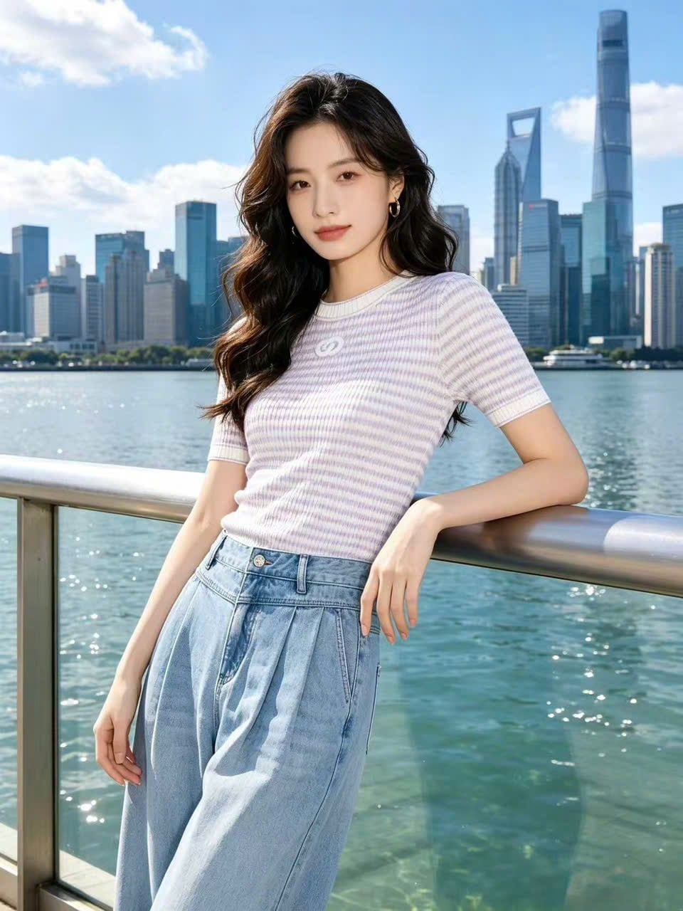 Áo kẻ Zích Zắc trắng tím 