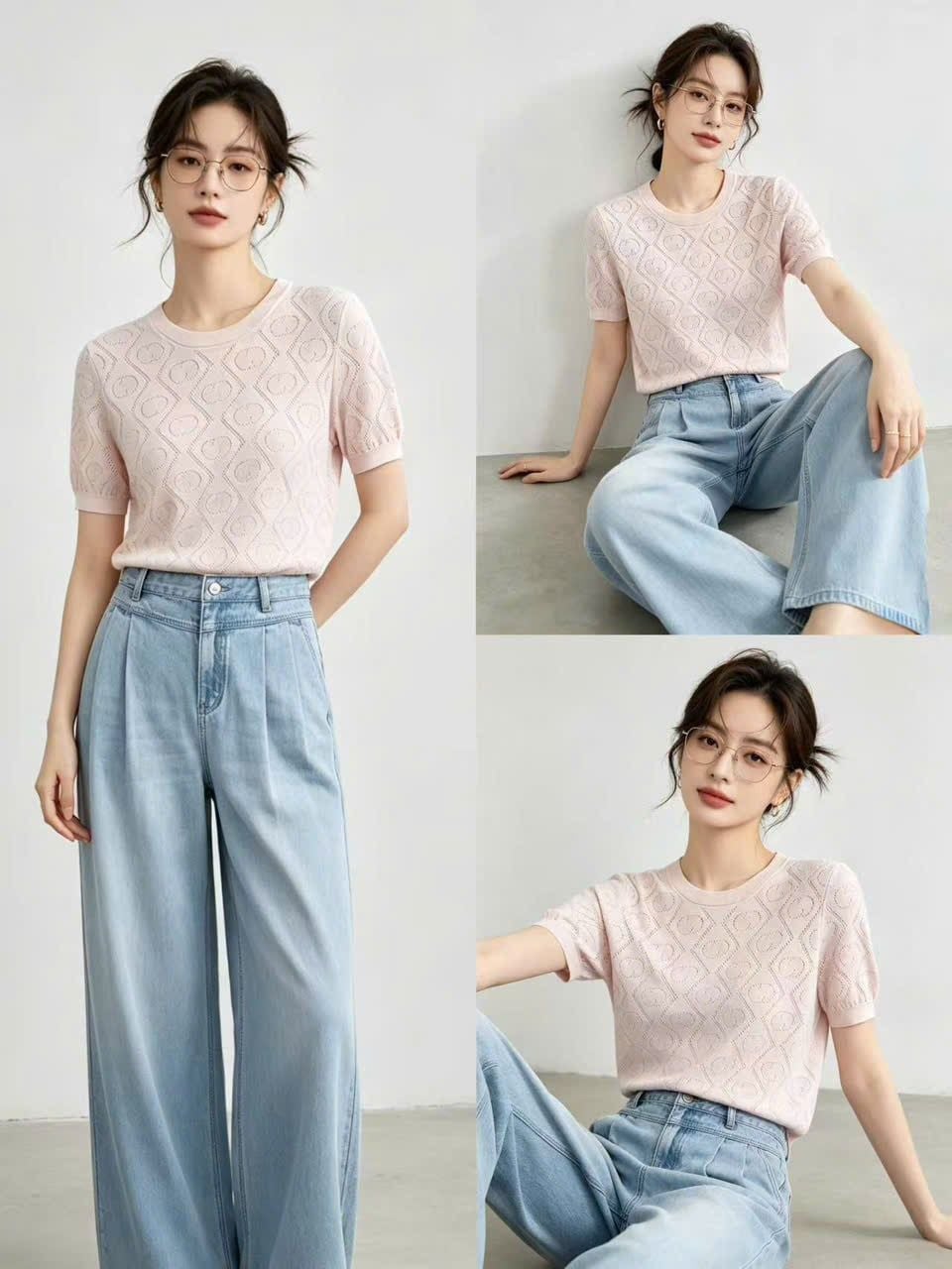  Quần jean giấy xanh logo tròn túi sau 