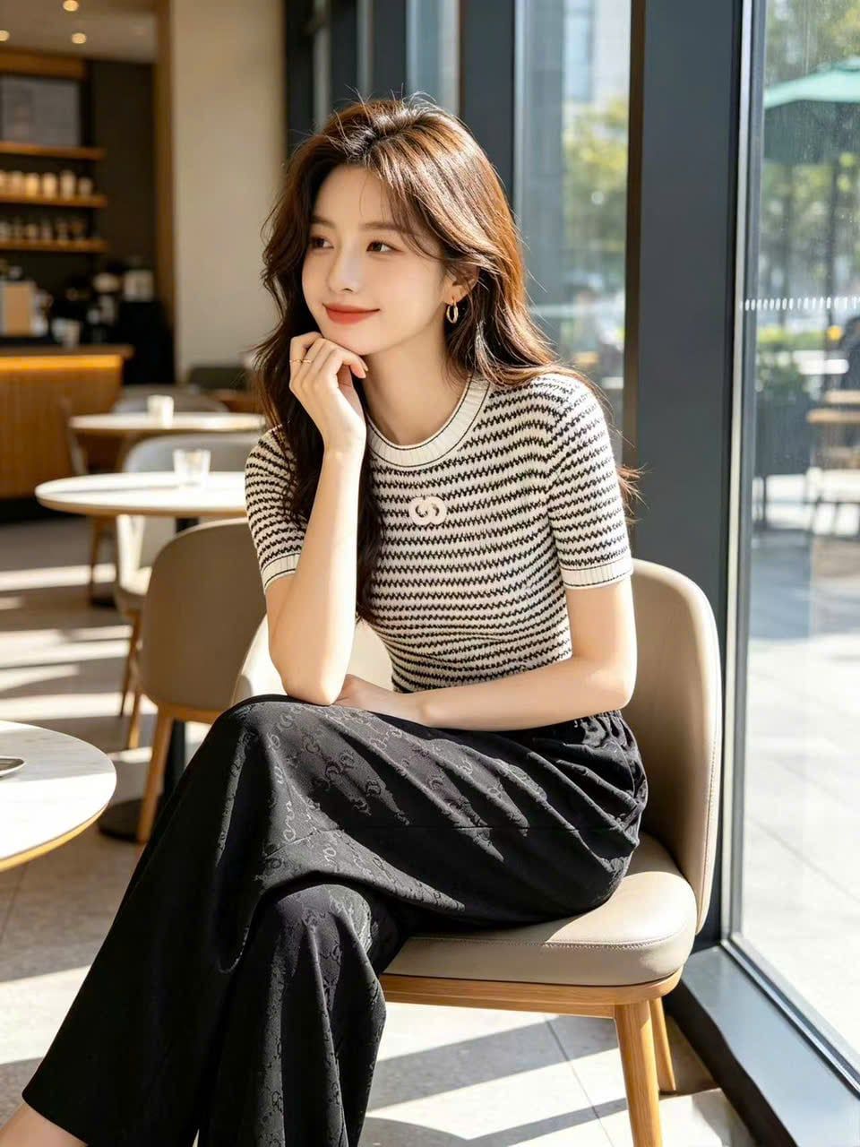  Áo kẻ Zích Zắc trắng đen 