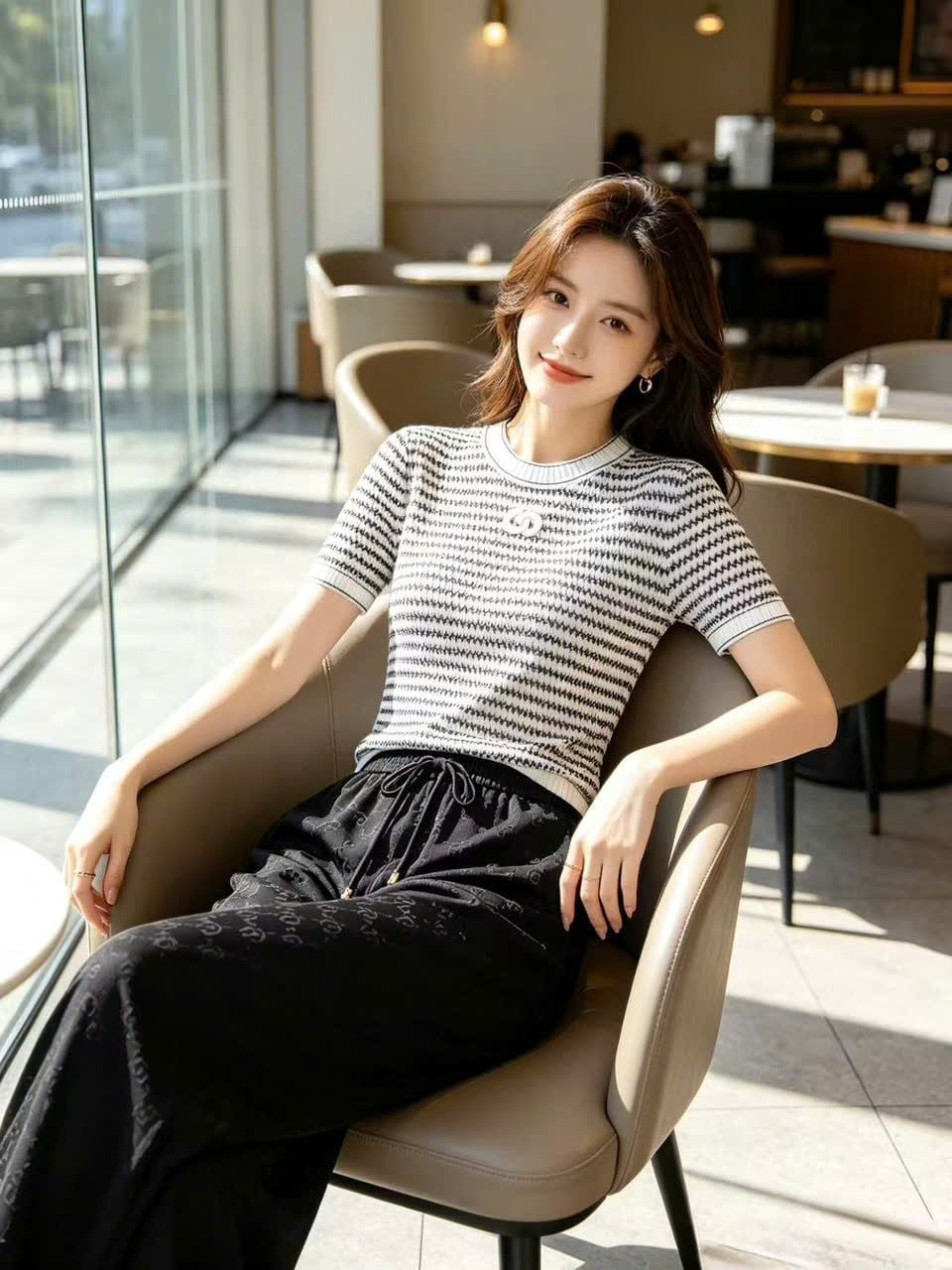  Áo kẻ Zích Zắc trắng đen 