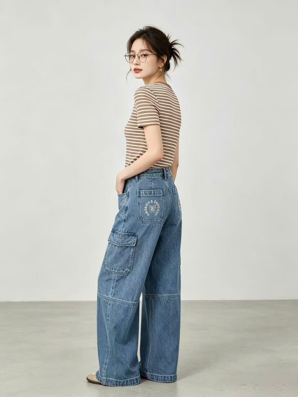  Quần jean túi hộp xanh đậm 