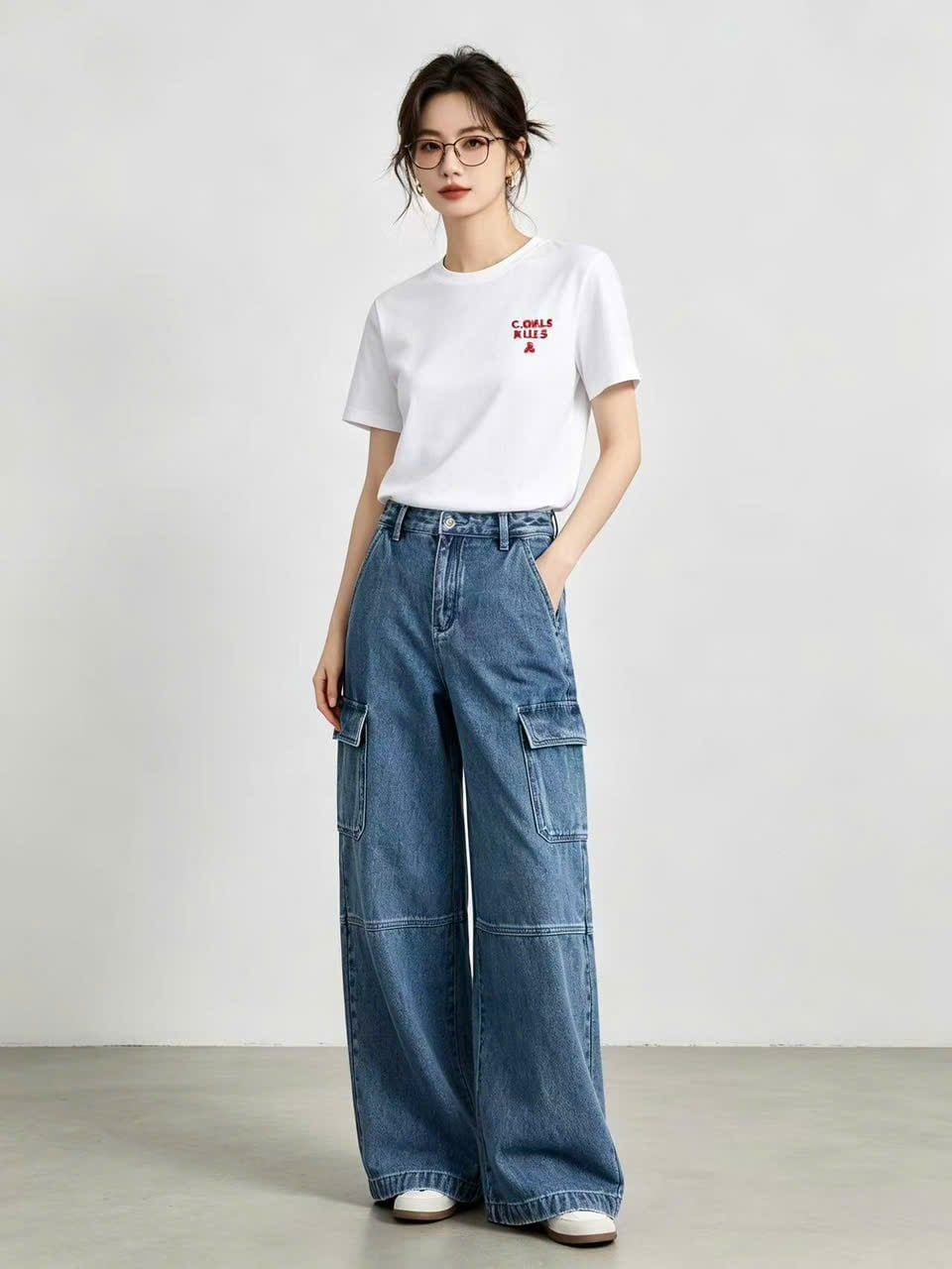  Quần jean túi hộp xanh đậm 