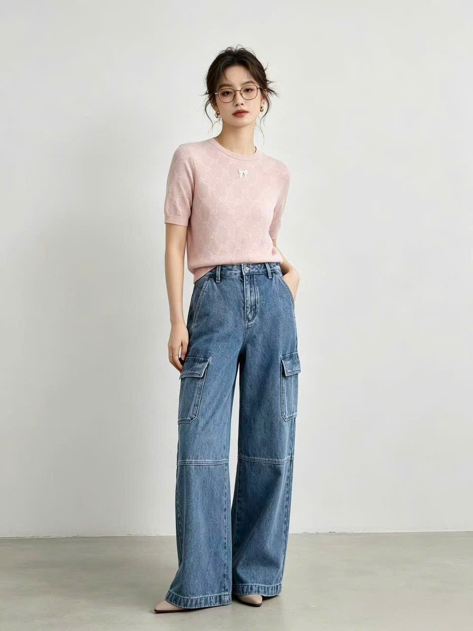  Quần jean túi hộp xanh đậm 