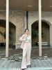 Bộ Áo sơ mi và quần dài cạp chun - be hồng nhạt logo trắng set 