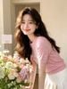  Áo thun dệt kim Hồng họa tiết gấu nơ 