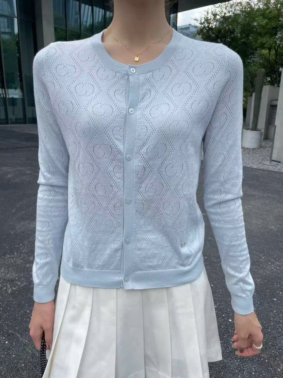  Áo CDG xanh Monogram cổ tròn 