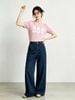  Quần Jeans ống suông xanh denim túi chéo 