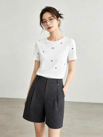  Áo thun trắng dệt thêu nơ đen 