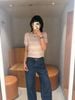  Quần Jeans ống suông xanh denim túi chéo 