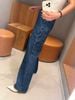  Quần Jeans ống suông xanh denim túi chéo 