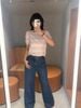  Quần Jeans ống suông xanh denim túi chéo 