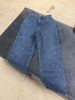  Quần Jeans ống suông xanh denim túi chéo 