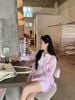  1.Bộ Áo sơ mi và quần sooc vải cạp chun - sọc kẻ hồng set 