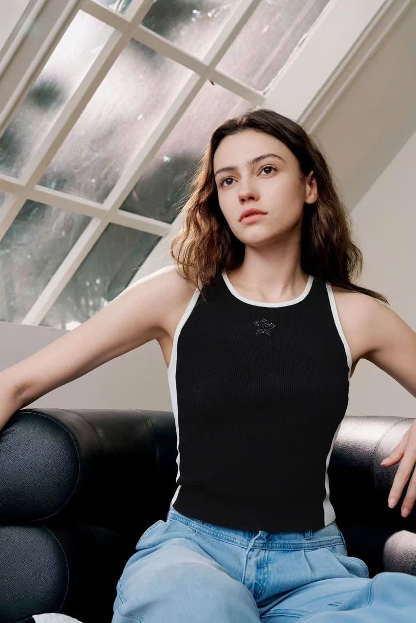  Áo tanktop Đen viền trắng đính sao 