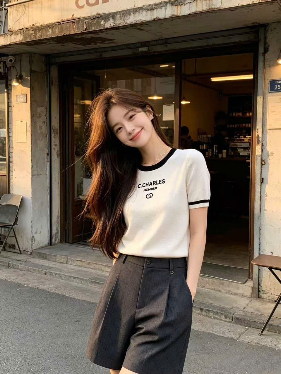  1.Áo trắng viền cổ đen, chữ CC Member 