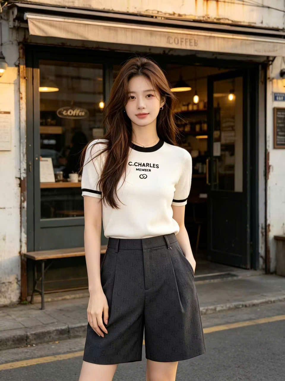  1.Áo trắng viền cổ đen, chữ CC Member 