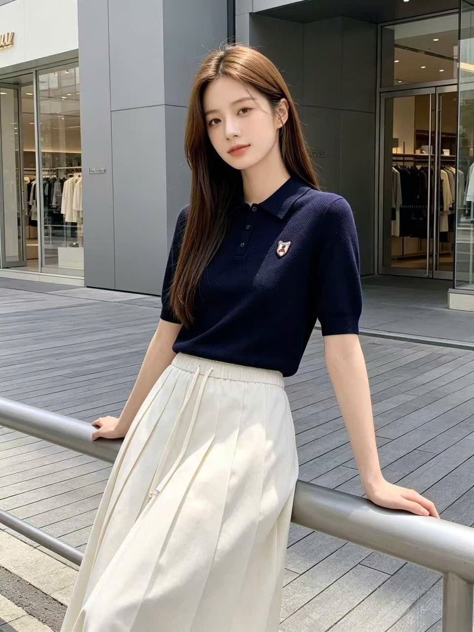  Áo polo xanh navy logo huy hiệu 
