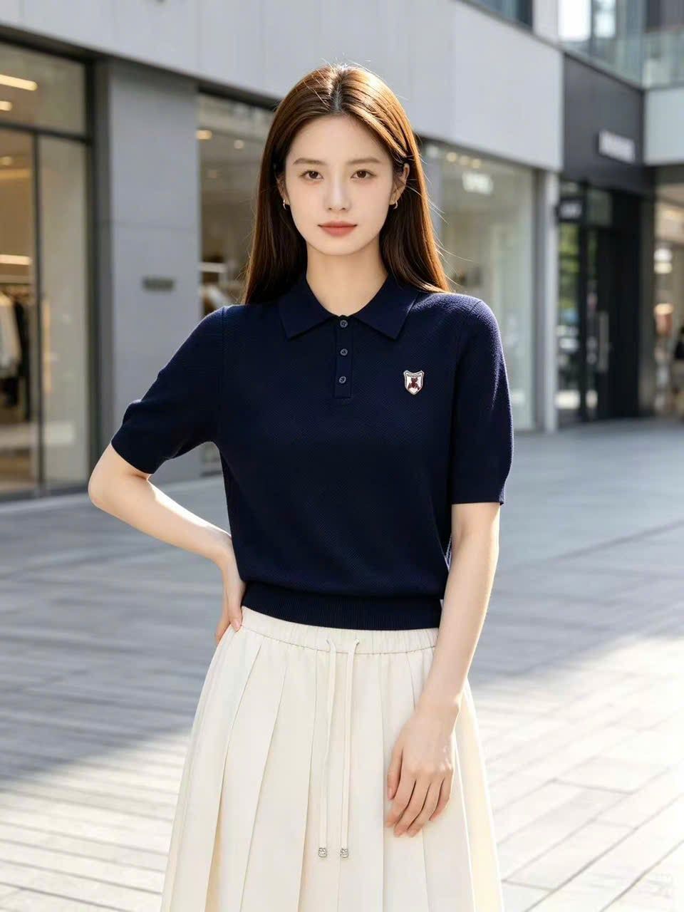  Áo polo xanh navy logo huy hiệu 