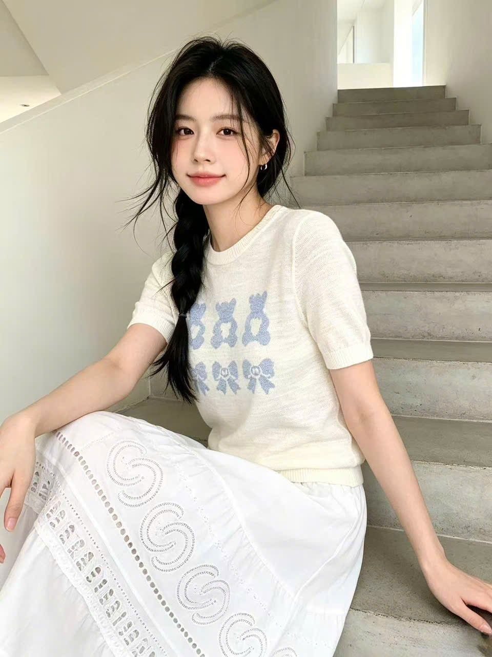  Áo dệt kim Gấu Nơ Xanh 
